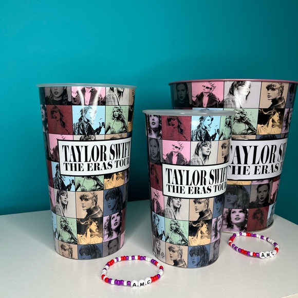 AMC Exclusive Taylor Swift Eras Tour Metal Pink Popcorn Tin Cups & Bracelet New - Picture 3 of 7